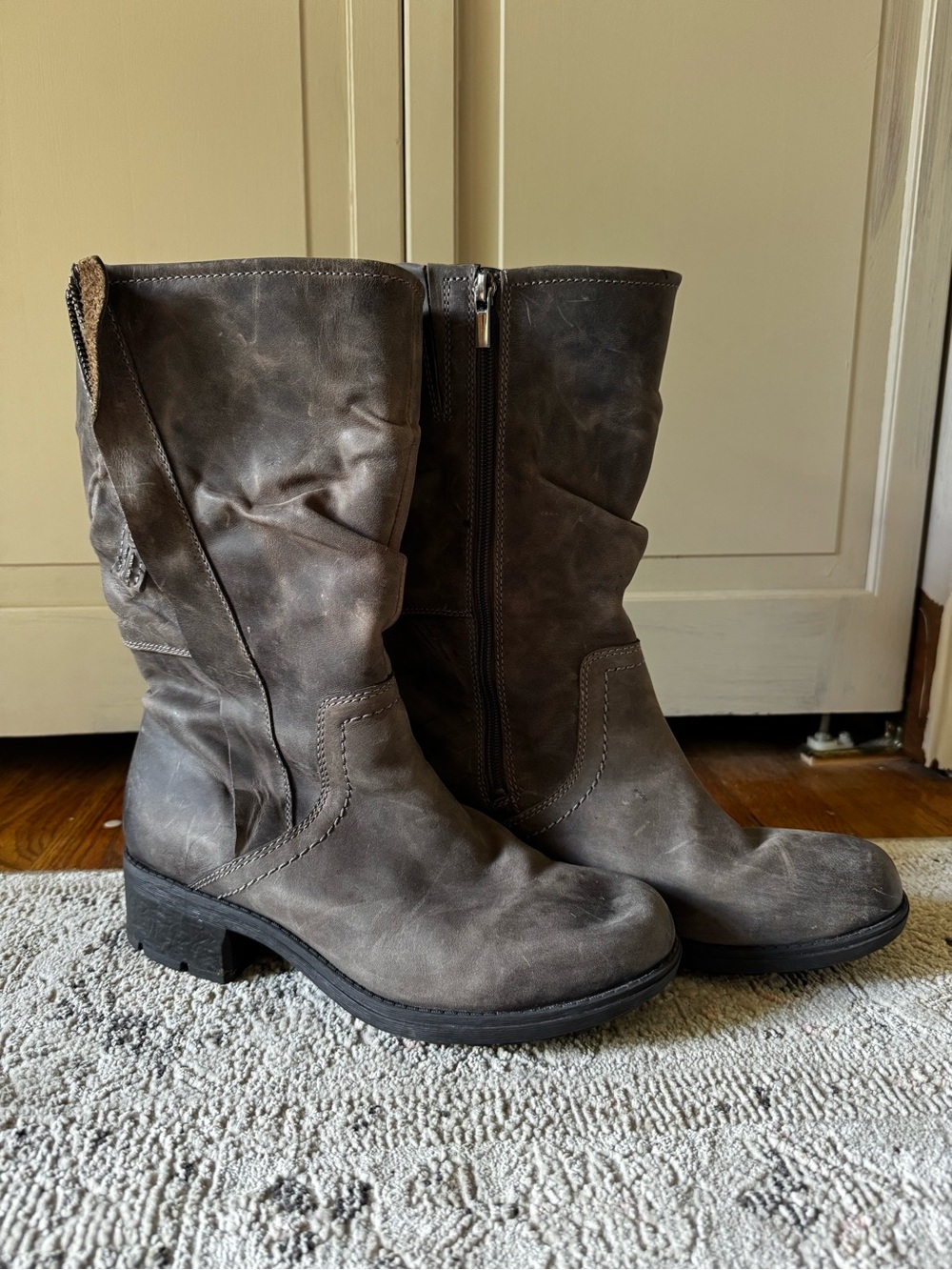 Gray Mid-Calf Slouch Boots